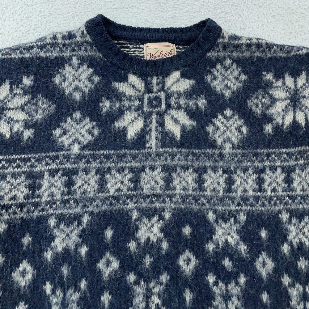 Vtg Woolrich Sweater Women's Small Blue Fair Isle Snowflake Knit Crewneck USA